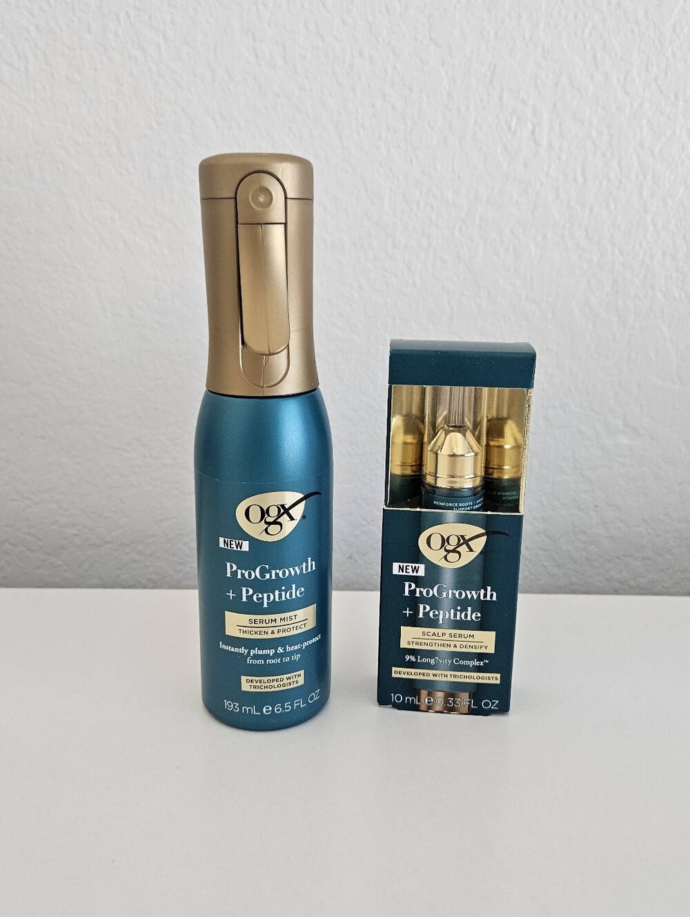 New OGX ProGrowth + Peptide Duo Set Thicken Serum Mist 6.5oz & Scalp Serum .33oz